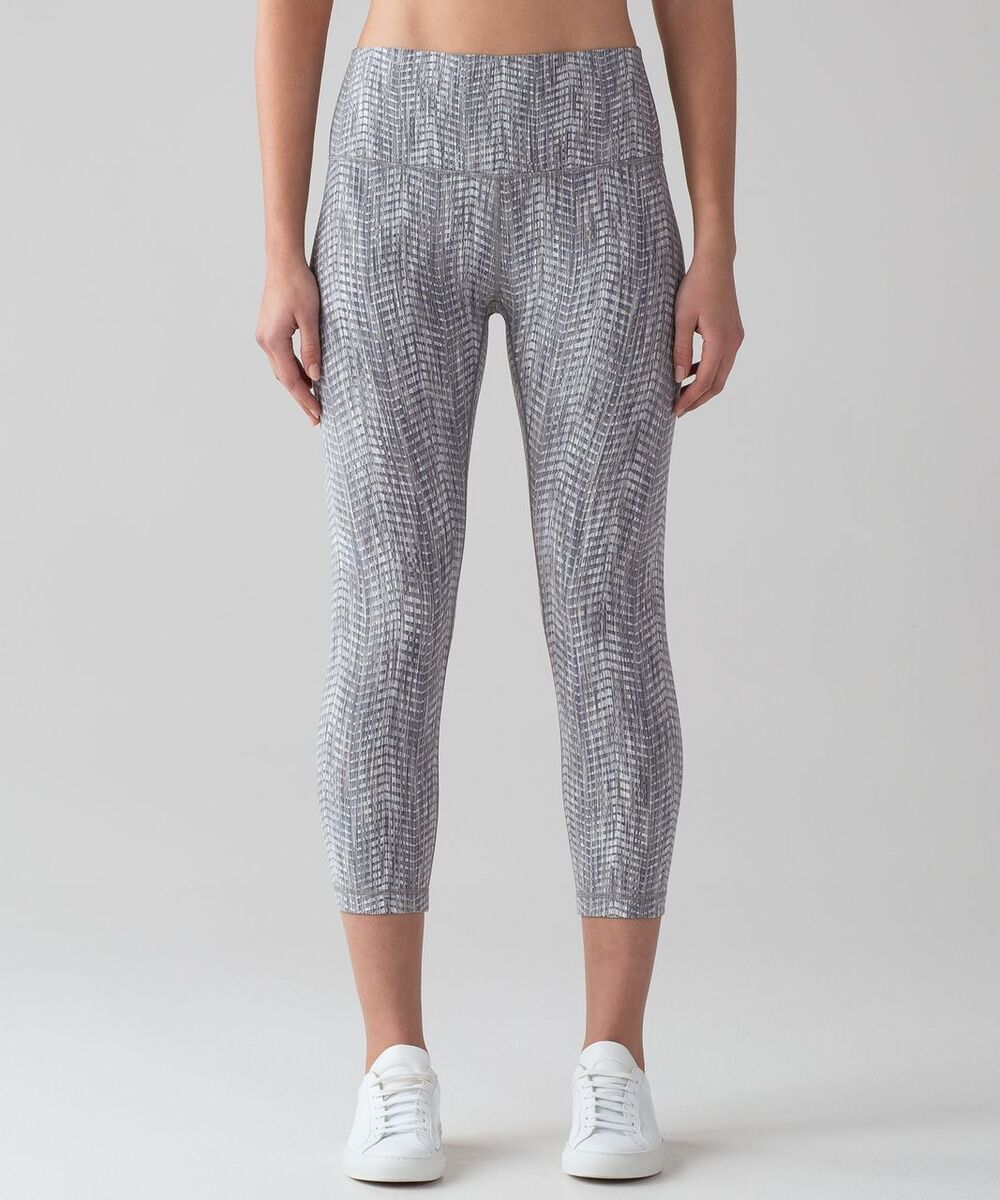 Lululemon Wunder Under Crop Hi-Rise 21" Arrow Jacquard Battleship Silver Spoon